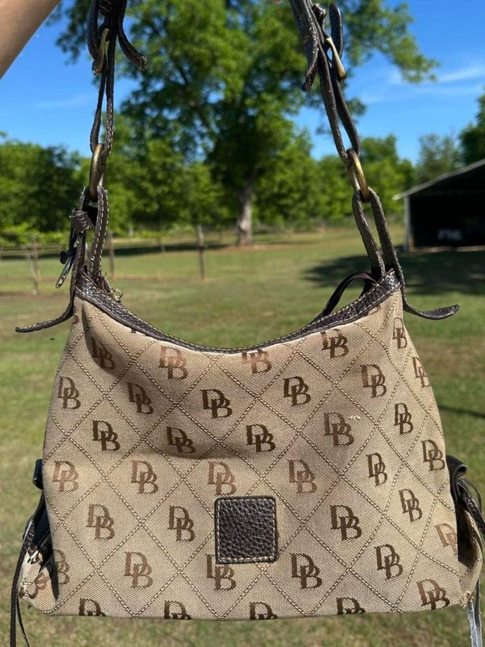Dooney & Bourke Beige and Brown Monogram Shoulder Bag